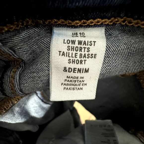 H&M & Denim Shorts Low Waist Dark Medium Blue Jeans Cuffed Cut Off Women sz 10 - Picture 2 of 11